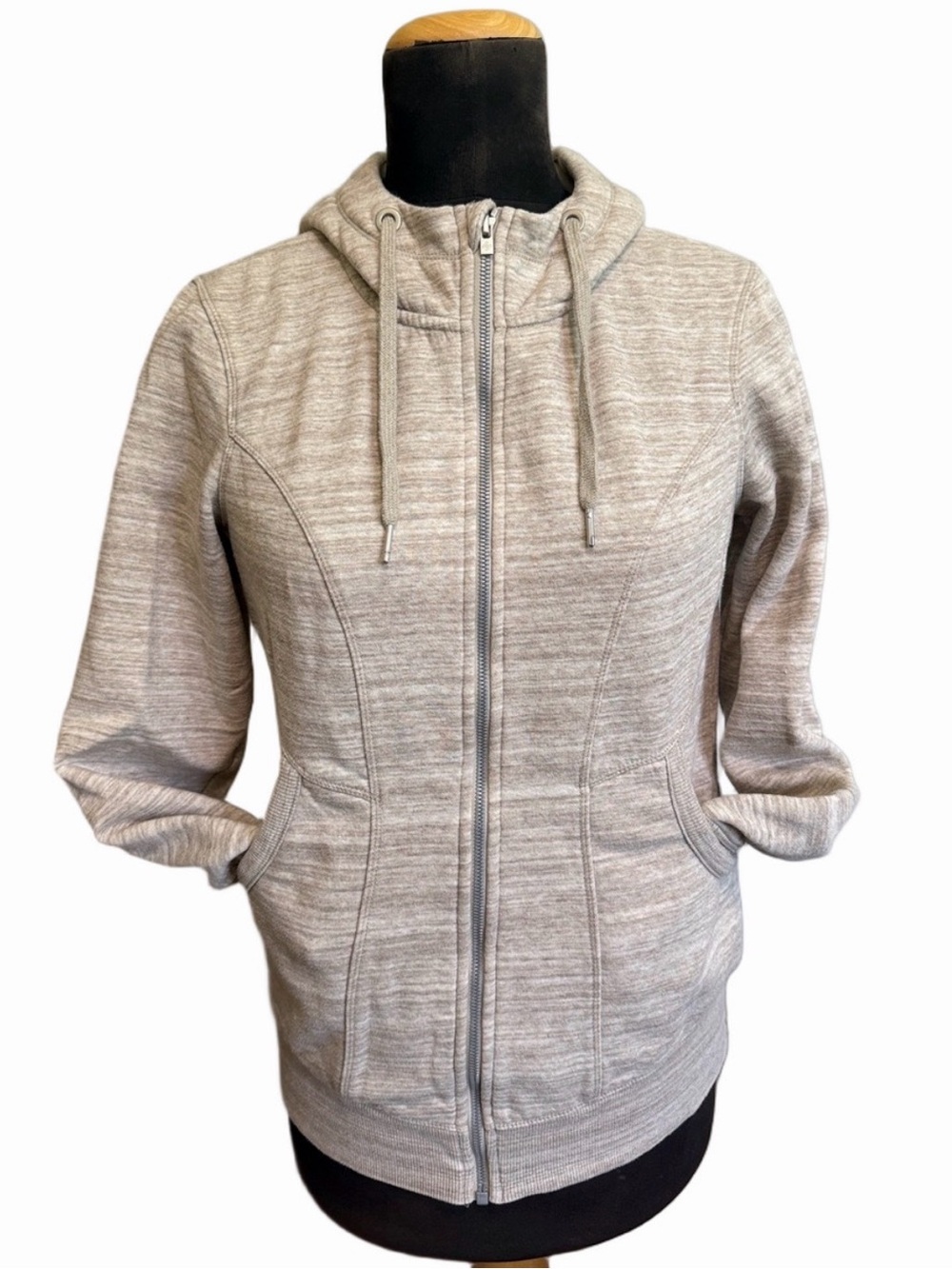 Tan/Beige & White Full Zip-Up Hoodie, Shambhala, Ladies Size Medium